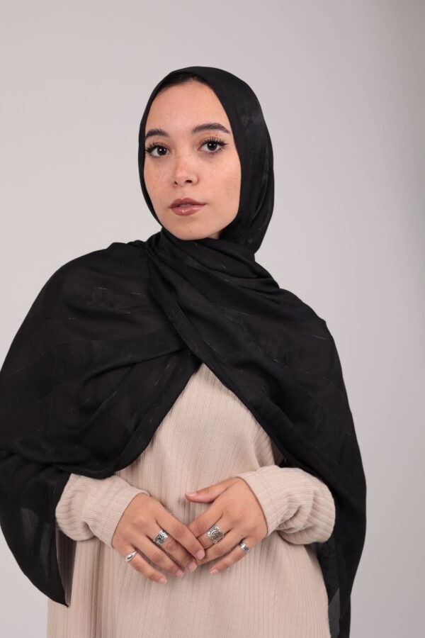 Striped Cotton scarf-Black