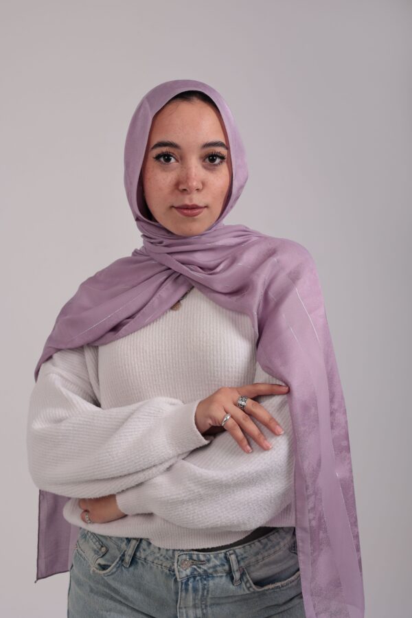 Striped Cotton scarf-Lilac