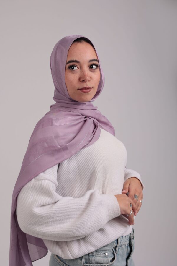 Striped Cotton scarf-Lilac