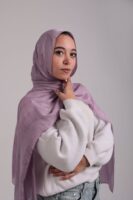 Striped Cotton scarf-Lilac