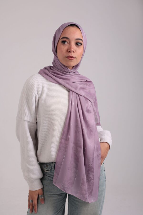 Striped Cotton scarf-Lilac