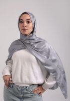 Striped Cotton scarf-Light Gray