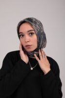 Shimmery Satin Square Scarf-Navy