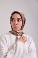 Shimmery Satin Square Scarf-Coffee