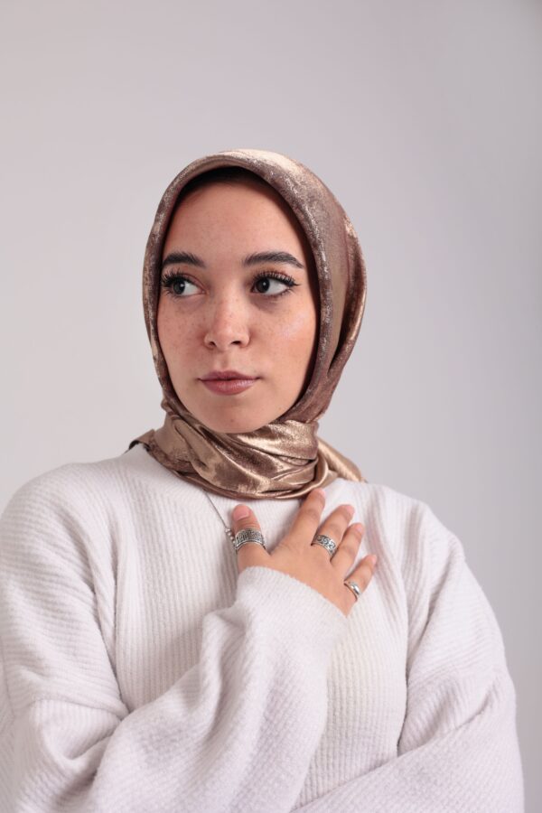 Shimmery Satin Square Scarf-Coffee