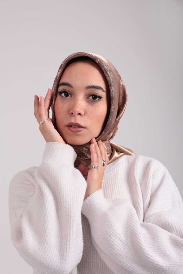 Shimmery Satin Square Scarf-Coffee
