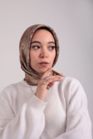 Shimmery Satin Square Scarf-Coffee