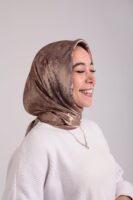 Shimmery Satin Square Scarf-Coffee