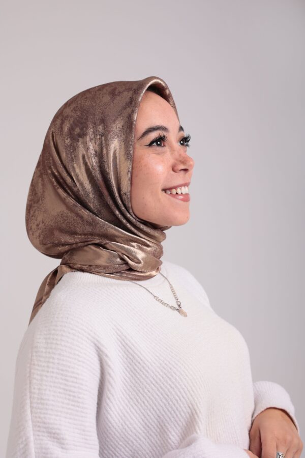 Shimmery Satin Square Scarf-Coffee