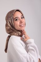 Shimmery Satin Square Scarf-Coffee