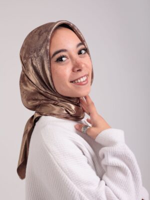 Shimmery Satin Square Scarf-Coffee