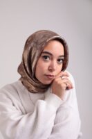 Shimmery Satin Square Scarf-Coffee