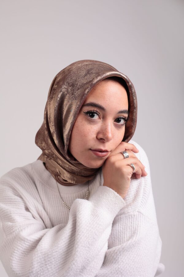 Shimmery Satin Square Scarf-Coffee