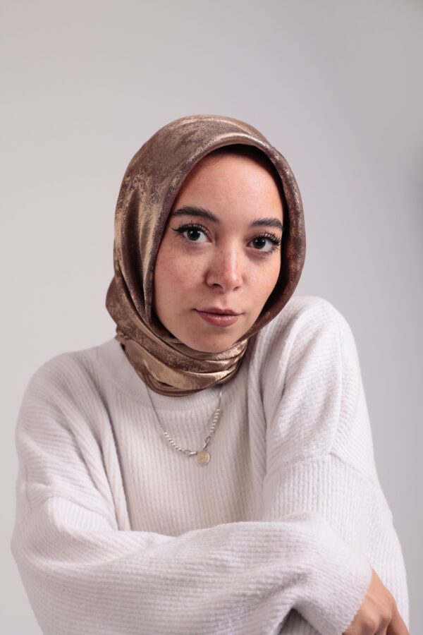 Shimmery Satin Square Scarf-Coffee
