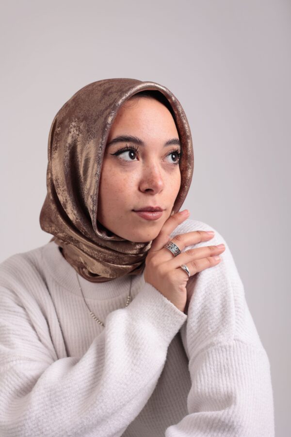 Shimmery Satin Square Scarf-Coffee