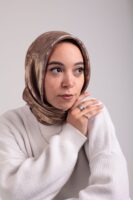 Shimmery Satin Square Scarf-Coffee
