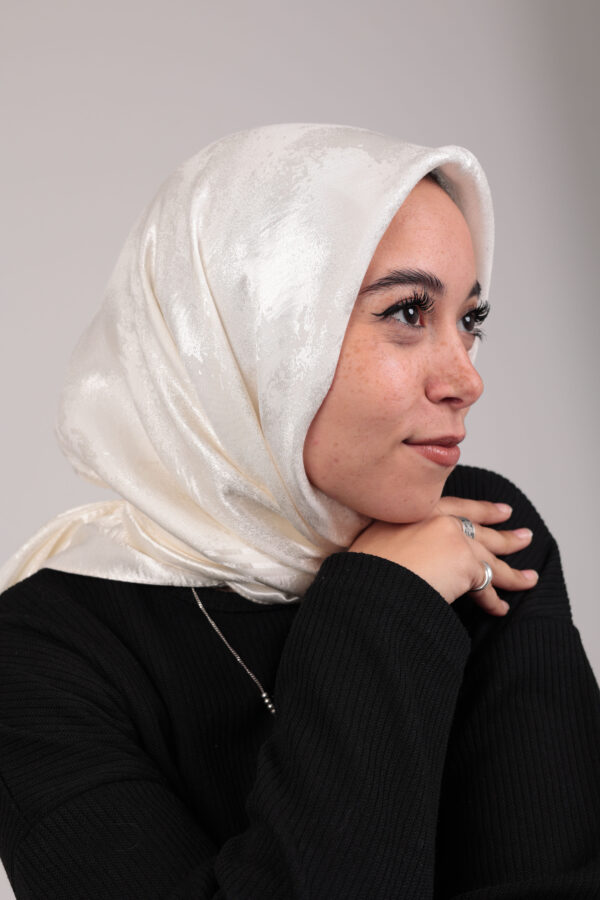 Shimmery Satin Square Scarf-Off white