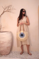 1027 Handmade Eye Bead Beige Straw Bag