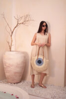 1027 Handmade Eye Bead Beige Straw Bag