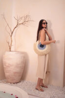 1027 Handmade Eye Bead Beige Straw Bag