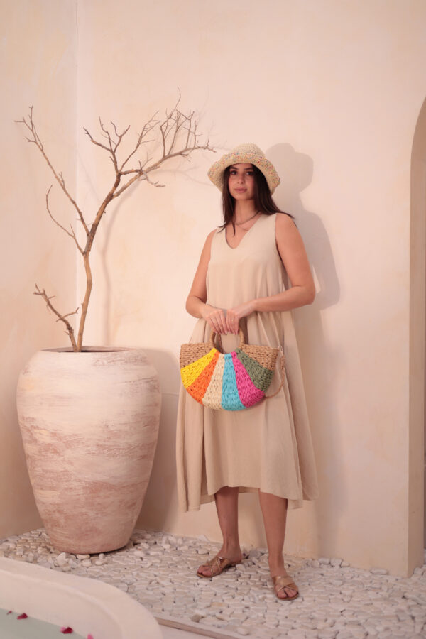 1025 Hand Knitted Multicolored Straw Bag