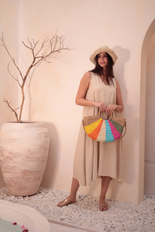 1025 Hand Knitted Multicolored Straw Bag