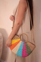 1025 Hand Knitted Multicolored Straw Bag