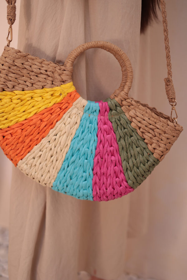 1025 Hand Knitted Multicolored Straw Bag