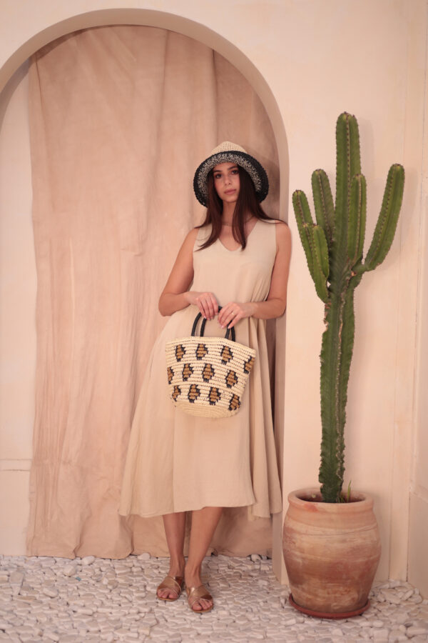 1024 Leopard Beige Straw Bag