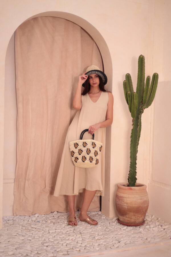 1024 Leopard Beige Straw Bag