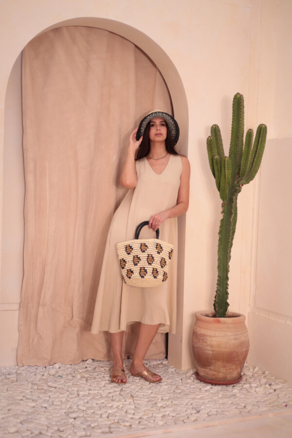 1024 Leopard Beige Straw Bag