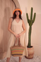 1017 Striped Camel Straw Bag