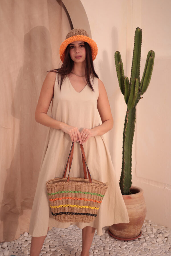 1017 Striped Camel Straw Bag