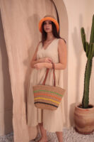 1017 Striped Camel Straw Bag