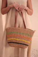 1017 Striped Camel Straw Bag