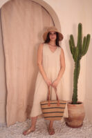 1043 Camel Striped Straw Bag
