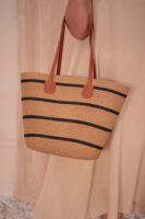 1043 Camel Striped Straw Bag