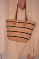 1043 Camel Striped Straw Bag