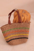 1017 Striped Camel Straw Bag