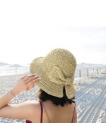 14527-Handmade Bowknot Beige Straw Hat