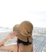 14527-Handmade Bowknot Camel Straw Hat