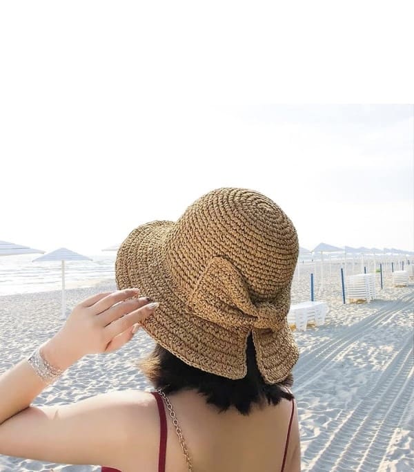 14527-Handmade Bowknot Camel Straw Hat