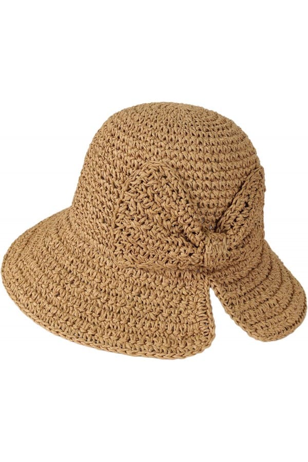 14527-Handmade Bowknot Camel Straw Hat