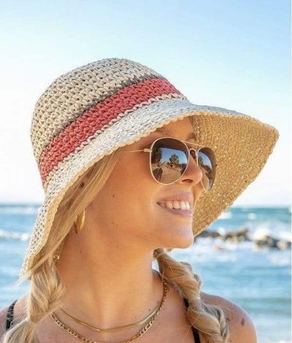 14528-Handmade Striped Beige Straw Hat