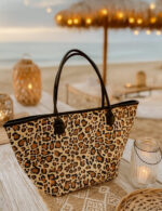 1009 Leopard Patterned Black Straw Bag