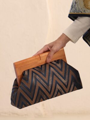 JOPHIEL Turkish Wooden Bursted Fabric Clutch, Handbag