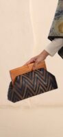 JOPHIEL Turkish Wooden Bursted Fabric Clutch, Handbag