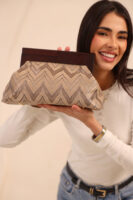 JOPHIEL Turkish Wooden Bursted Fabric Clutch Bag, Handbag