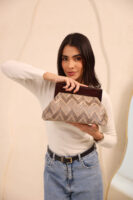 JOPHIEL Turkish Wooden Bursted Fabric Clutch Bag, Handbag