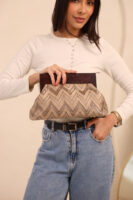JOPHIEL Turkish Wooden Bursted Fabric Clutch Bag, Handbag